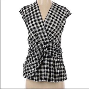 Anthropologie Deletta plunge sleeveless crossover peplum checkered lace top. Sm